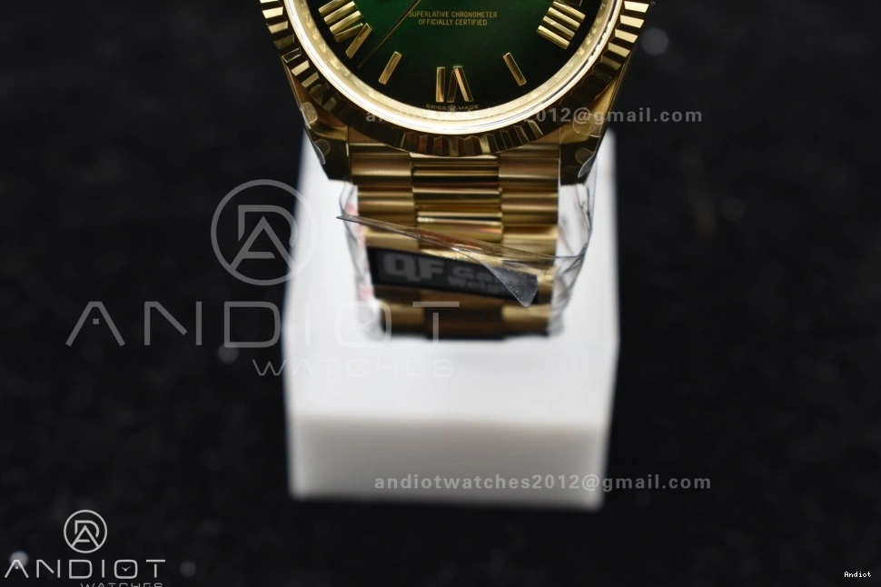 QF Best A2836 Black DayDate Edition 904L 40 V4 Weight) Dial on (Gain Steel Bracelet President Green YG 0301